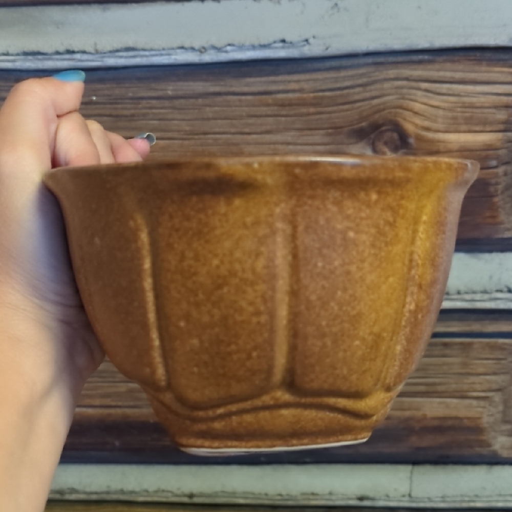 Vintage Brown Ceramic Bowl Vase Home Decor Neutral oval Stoneware - Picture 5 of 6